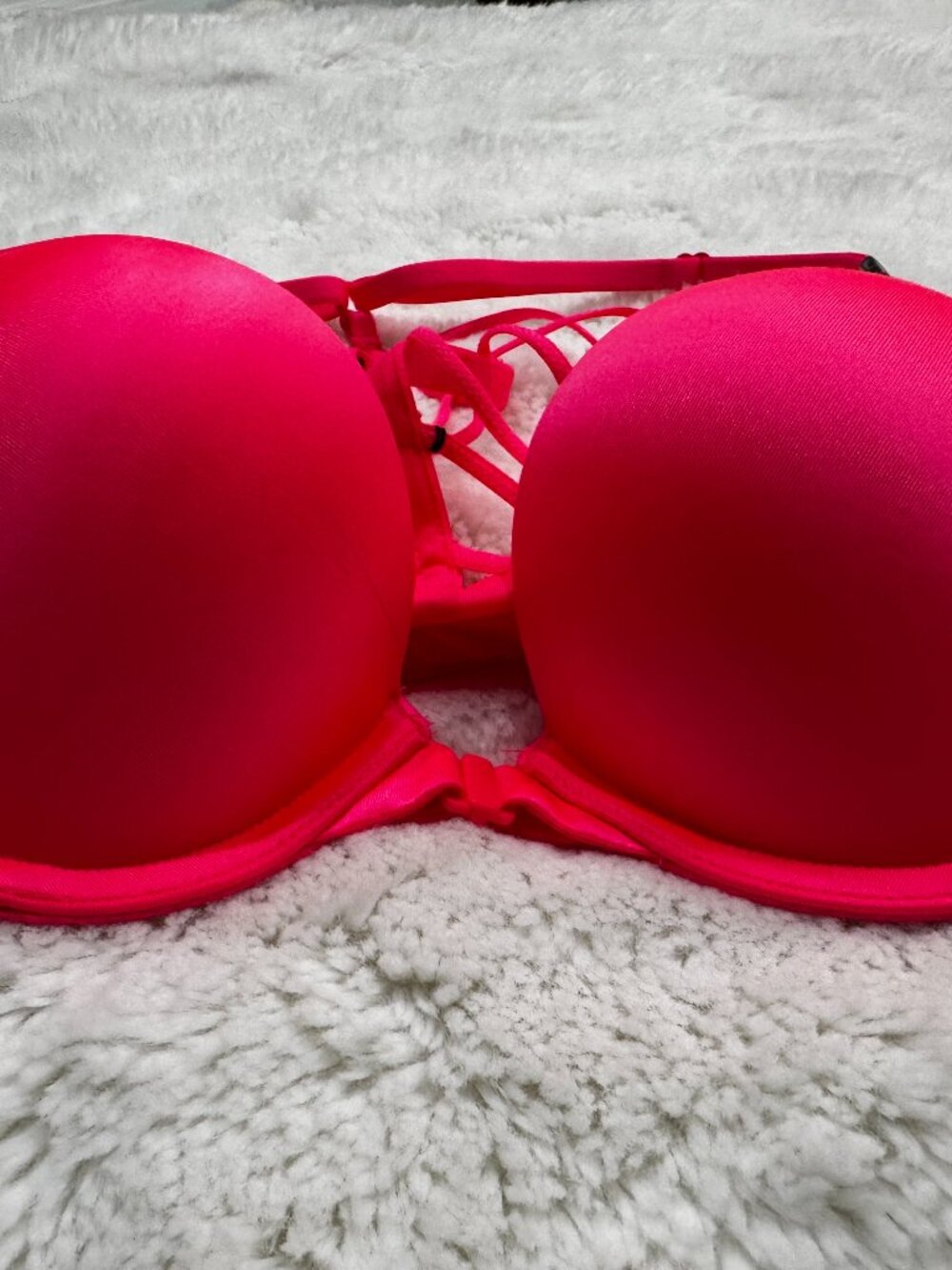 Bombshell Add-2-Cups Push-Up Halter Bikini Top Hot Pink Neon Pink Scrappy Back